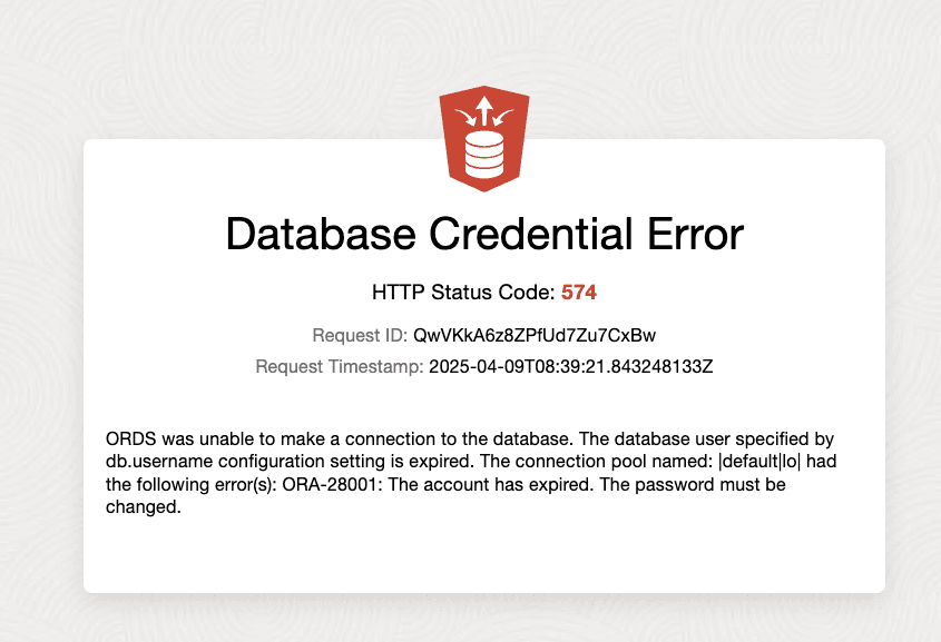 Oracle APEX: Database Credential Error
